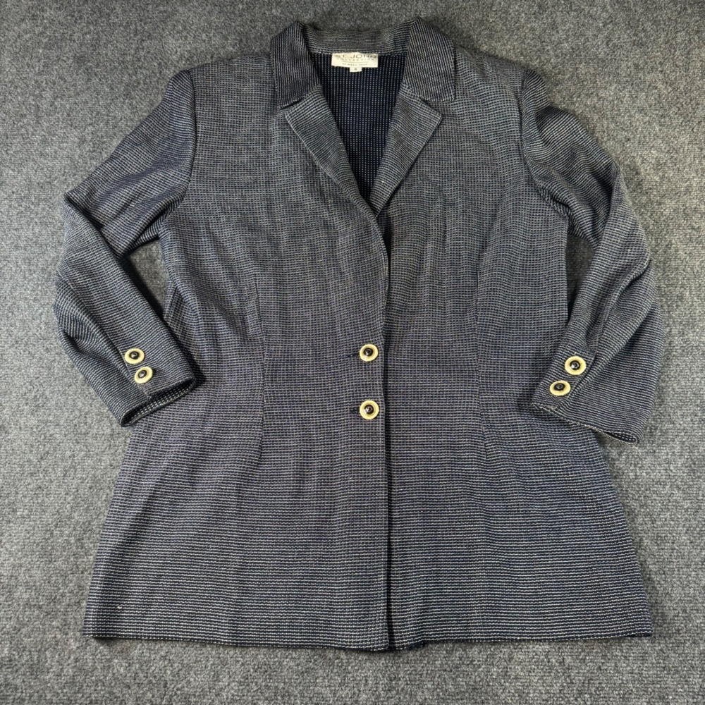 VTG St John Collection Marie Knit Blazer Logo Button Jacket Size 16 USA